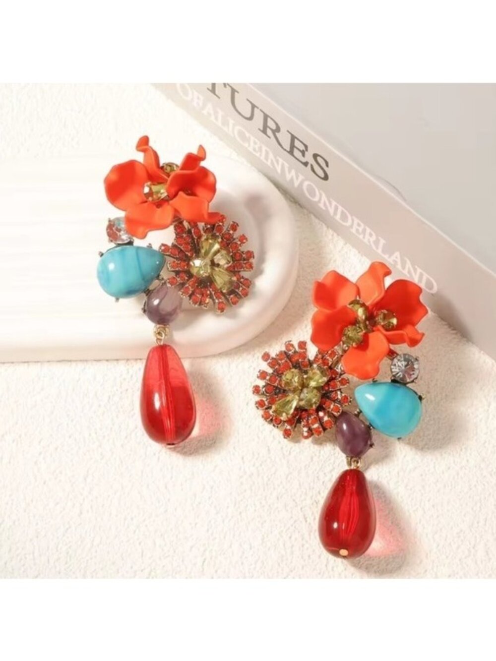 Zara Colorful Floral Gem Artistic Earrings